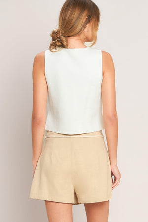 Beige woven skort from Flying Tomato featuring a stylish, elevated design with a comfortable waistband and tailored fit.