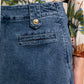 Flying Tomato Heart Eyes denim skort, medium indigo shorts with heart eye graphic, casual and stylish denim skirt-shorts combo.