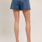 Flying Tomato Heart Eyes denim skort, medium indigo shorts with heart eye graphic, casual and stylish summer wear.