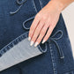 Flying Tomato street tie denim skort in medium indigo with front tie detail and casual style, perfect for everyday wear.