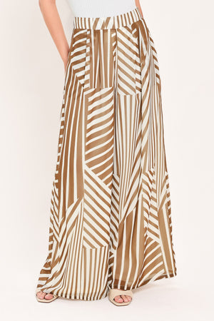 Flying Tomato Latte Ribbon Rhapsody woven wide-leg pants in mocha color with a relaxed fit and stylish design.
