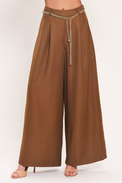 UPTOWN MOMENT CHAIN BELTED WIDE LEG PANTS