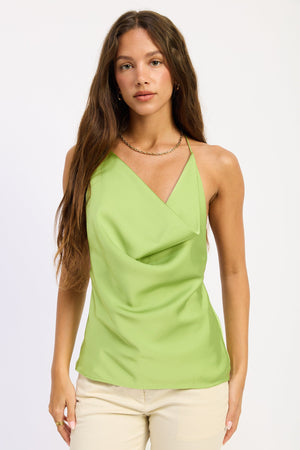 Emory Park Aegir Top in avocado color, featuring a stylish sleeveless design with a scoop neckline, laid flat for display.