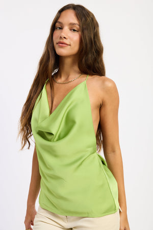 Emory Park Aegir Top in avocado color, casual women's tops with a relaxed fit, shown on a model.