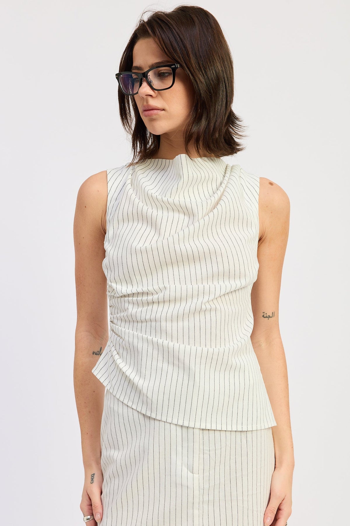 Emory Park Olivia Top in off-white and black stripe, casual long-sleeve blouse with a relaxed fit and stylish design.