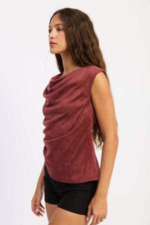 Wine-colored Emory Park Cosima Top, stylish women's blouse with soft fabric and elegant design, front view.