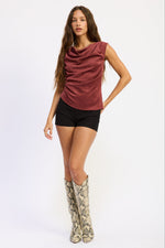 Emory Park Cosima Top in wine color, featuring a stylish design, displayed on a neutral background.