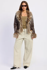 Emory Park Soraya fur jacket in brown, cozy outerwear with plush fur collar and cuffs, stylish winter outerwear for women.
