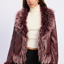 Emory Park Soraya fur jacket in burgundy, stylish outerwear with plush fur collar and cozy design, perfect for cold weather.