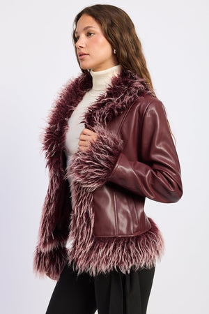 Emory Park Soraya fur jacket in burgundy, cozy outerwear with plush fur details and a stylish fit.