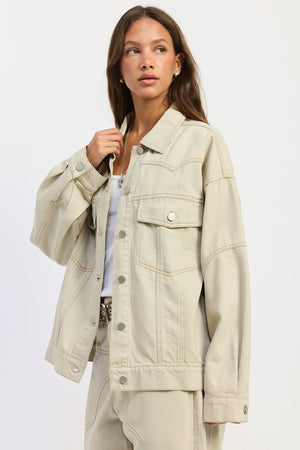 Emory Park Zofia jacket in ash grey, stylish outerwear with a modern fit, shown on a hanger.