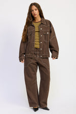 Emory Park Zofia jacket in dark brown, stylish outerwear with a tailored fit and button details, displayed on a white background.
