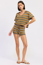 Emory Park Daela shorts in brown multi-color fabric, featuring casual fit and stylish design, displayed on a hanger.