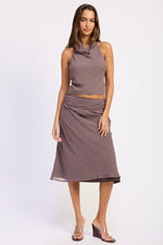 Lavender and brown gingham Aven halter top by Emory Park, featuring a stylish halter neckline and lightweight fabric.