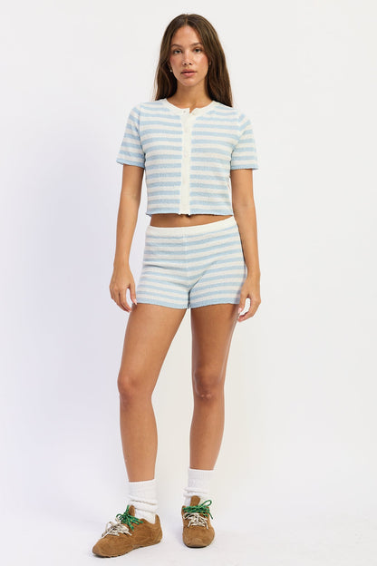 Emory Park Gemma Top in ivory and blue stripe with a relaxed fit and soft fabric, perfect for casual wear.