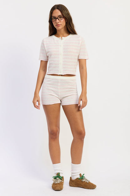 Emory Park Gemma Top in ivory pink stripe, stylish women's blouse with soft fabric and striped pattern, casual and chic design.