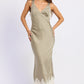 Light olive Emery Midi Dress by Emory Park, featuring a flowy silhouette and elegant design, shown on a model.