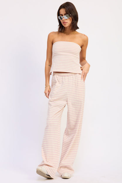 Pink and ivory striped Nerina Tube Top by Emory Park, featuring a fitted, sleeveless design perfect for casual and summer wear.