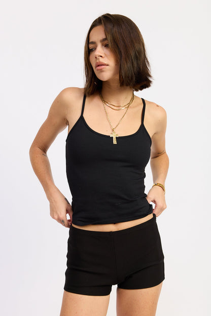 Black Emory Park Terri Shorts laid flat, showing their casual fit and lightweight fabric for comfortable summer wear.