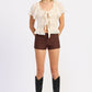Emory Park Terri Shorts in brown, casual shorts with a relaxed fit, displayed on a neutral background.