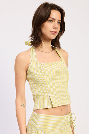 Lime green Cordelia halter top from Emory Park featuring a stylish halter neckline and lightweight fabric.
