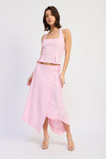 Pink striped Cordelia halter top by Emory Park, sleeveless with a stylish halter neckline, displayed on a white background.