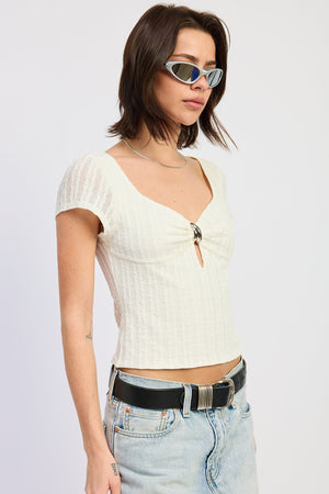 White Clover top by Emory Park, stylish women's blouse with a fitted design, shown on a model.
