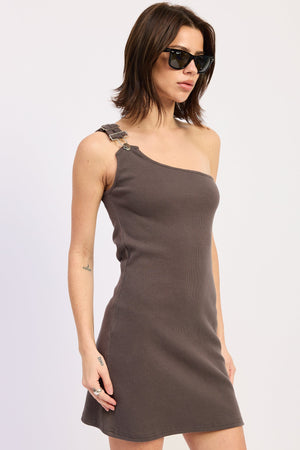 Emory Park Dione mini dress in washed black, sleeveless design with a fitted silhouette and stylish neckline.