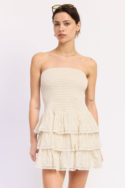 Emory Park Daniela mini dress in natural stripe fabric, featuring a stylish, fitted design perfect for casual or semi-formal wear.