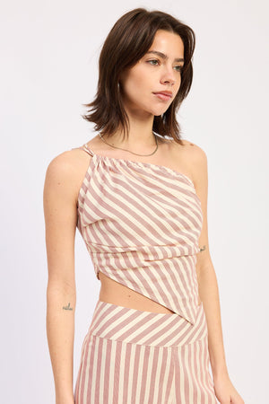 Red stripe Marisol top by Emory Park, featuring a stylish sleeveless design and comfortable fit, shown on a model.