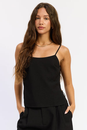 Black Emory Park Melanie Top, stylish sleeveless blouse with a relaxed fit, perfect for casual or office wear.