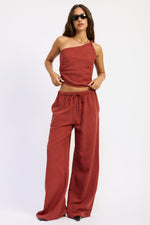 Emory Park Keira Top with burgundy and ivory stripe pattern, lightweight fabric, and relaxed fit, perfect for casual wear.