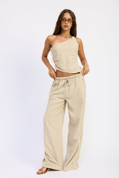 Emory Park Keira Top in cream and blue stripe, stylish women's blouse with soft fabric and relaxed fit, perfect for casual wear.
