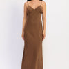 Amara Satin Maxi Dress - Brown