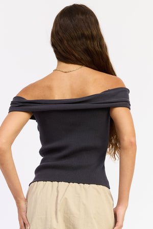 Dark grey Ivy Top by Emory Park, showcasing a stylish sleeveless blouse with a relaxed fit and subtle neckline detail.