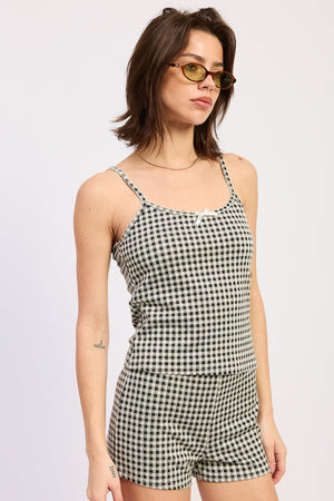 Black gingham Vivia tank top by Emory Park, sleeveless women's casual top with a relaxed fit