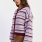 Emory Park Ellie cardigan in purple burgundy multi with long sleeves and button front, cozy knit fabric, draped style.