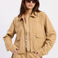 Emory Park Sasha Jacket in latte color, stylish and lightweight jacket with a zip front and collar, perfect for casual wear.