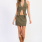 Olive grey flannel Lunelle mini skirt by Emory Park, stylish and fitted with a classic skirt silhouette.