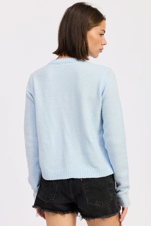 Emory Park Kaia cardigan in soft baby blue, lightweight knit with long sleeves and open front, casual and cozy for everyday wear.