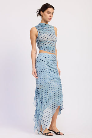 Blue polka dot Rhea Tank Top from Emory Park, featuring a sleeveless design and casual fit.