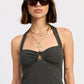 Charcoal Bryony Top by Emory Park, featuring a stylish sleeveless design, displayed on a hanger.