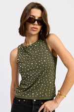 Olive green Aerith tank top by Emory Park featuring a relaxed fit and sleeveless design, perfect for casual wear.