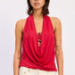 Red Orelia Cowl Top by Emory Park, stylish women's sleeveless top with draped cowl neckline, displayed on a hanger.