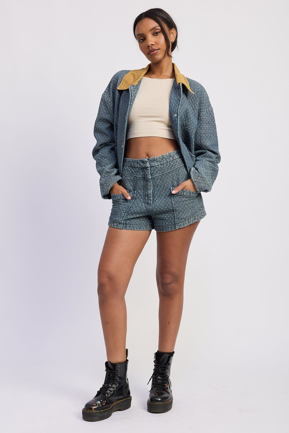 Dark blue Emory Park Evren Shorts with adjustable waistband and side pockets, casual men's shorts for comfortable everyday wear.