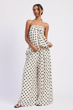 Emory Park Alice halter top in ivory with polka dot pattern, sleeveless design, stylish and lightweight for warm weather.