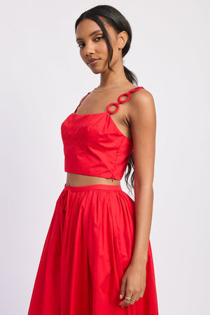 Red Poppy crop top from Emory Park, featuring a fitted design and short sleeves, ideal for casual or summer wear.