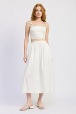 White Poppy Crop Top by Emory Park, close-up showing soft fabric and stylish crop design.