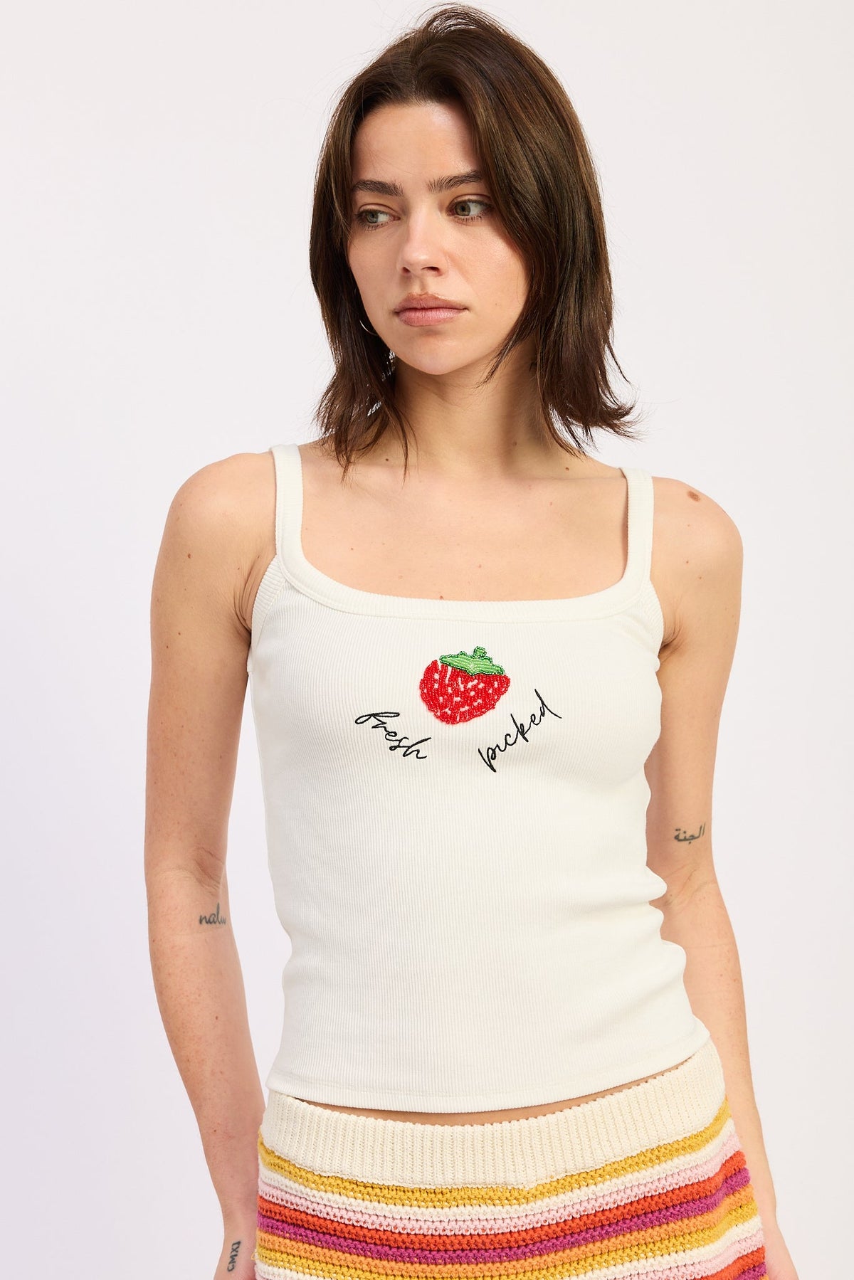 Off-white Emory Park Vesper Tank Top, sleeveless casual top with a relaxed fit and scoop neckline.