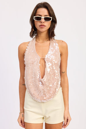 Apricot Tatiana Halter Top by Emory Park, featuring a stylish halter neckline and lightweight fabric for a trendy look.